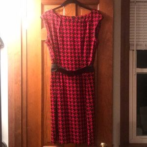 Red and black houndstooth dress with belt